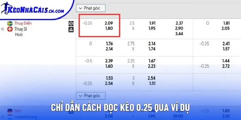 Chỉ dẫn cách đọc kèo 0.25 qua ví dụ Chỉ dẫn cách đọc kèo 0.25 qua ví dụ